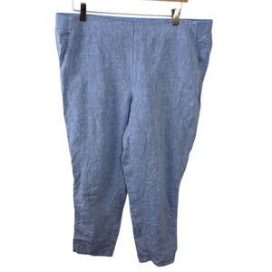 J. Jill Pure Jill Blue 100% Linen Pull On Pants Size Large Pockets Coastal